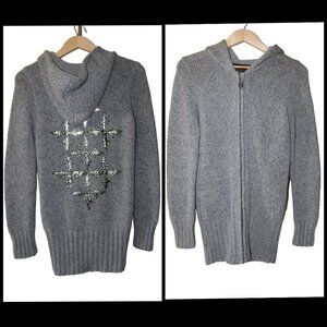 Jaded by Knight Cashmere & leather hoodie Zip 925 Silver Size S hand knit AS IS